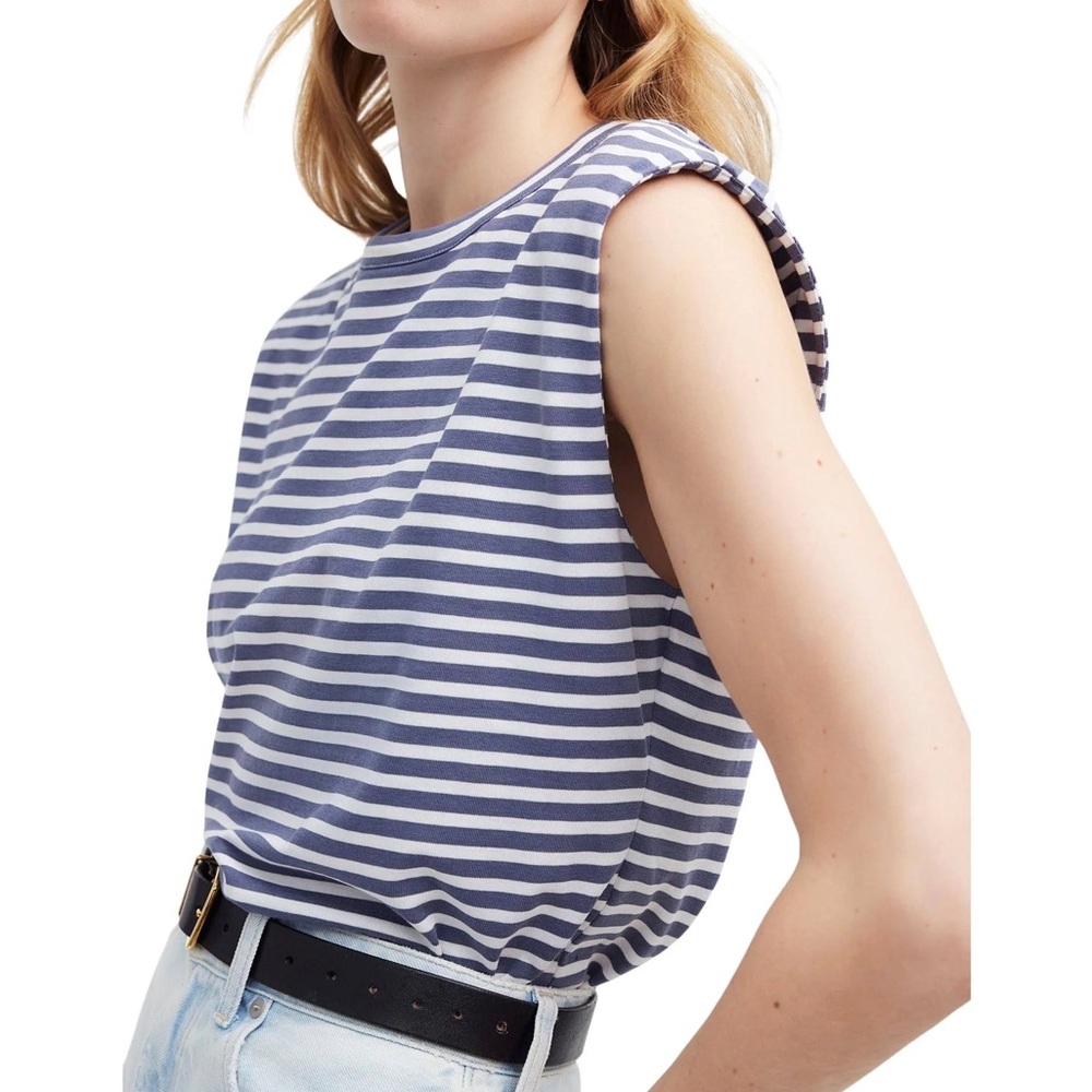 Madewell Womens Structured Muscle Tee Green Olive Stripes Size XS BWT Casual